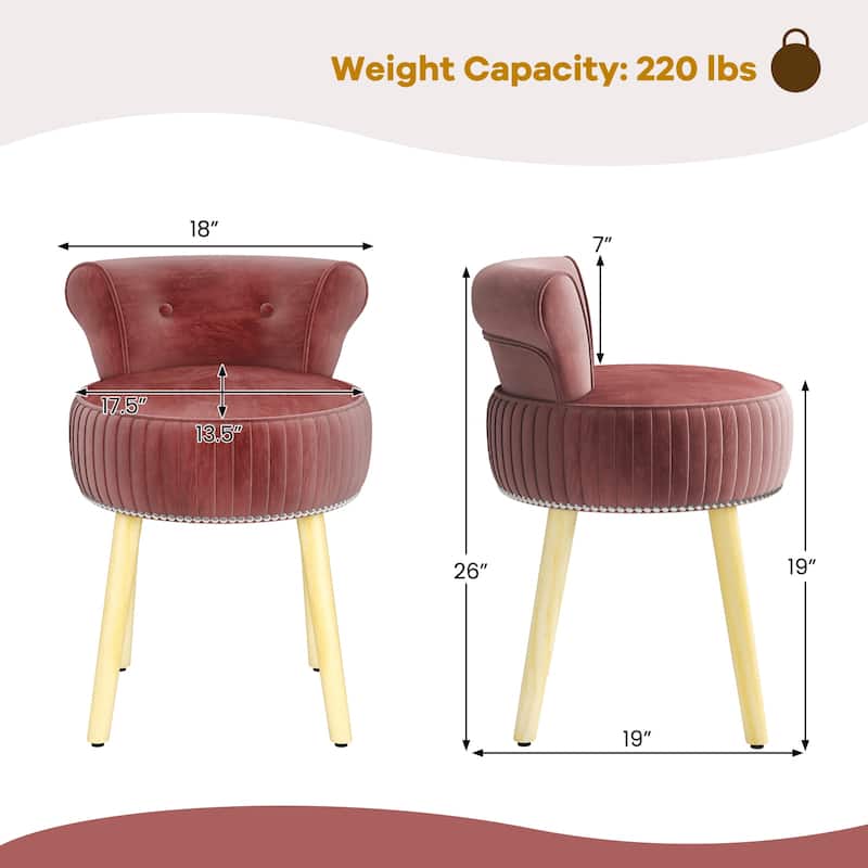 Gymax Velvet Vanity Chair w/ Back Tufted Low Back & Solid Wood Legs