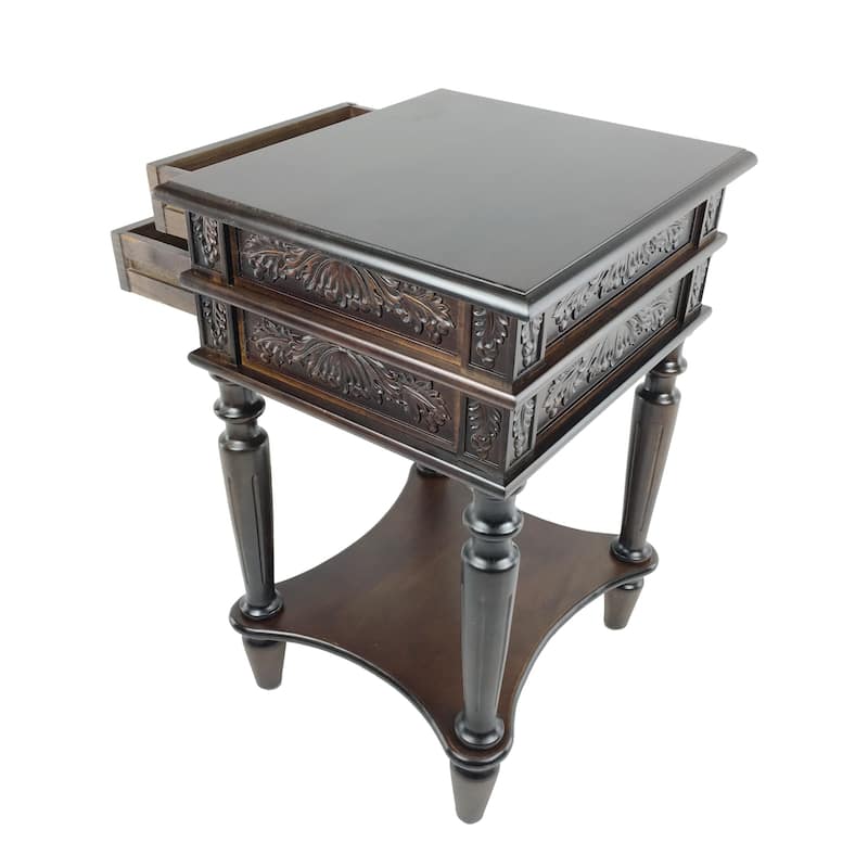 16 in. Brown Rectangle Wood End Table with Storage Drawer for Convenience