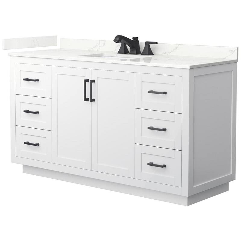 Wyndham Collection WCF292960S-QTZ-US3MXX Miranda 60" Free Standing - White / Giotto Quartz Top / Matte Black Hardware