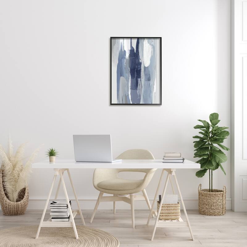 Stupell Layers of Blue and White Abstract Movements Framed Wall Art