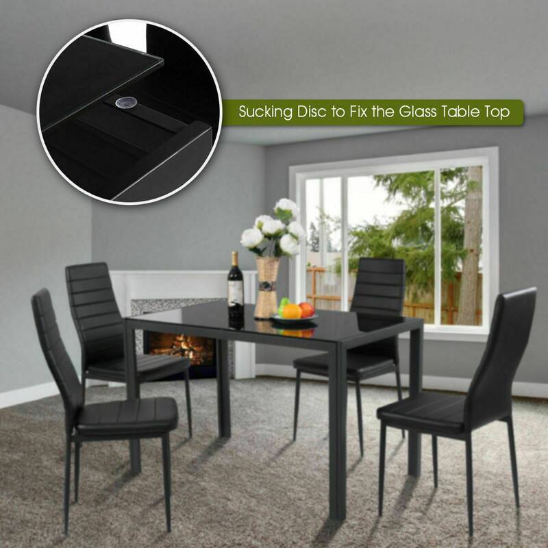 Gymax 7 PCS Kitchen Dining Table Set Breakfast Furniture w/ Glass Top