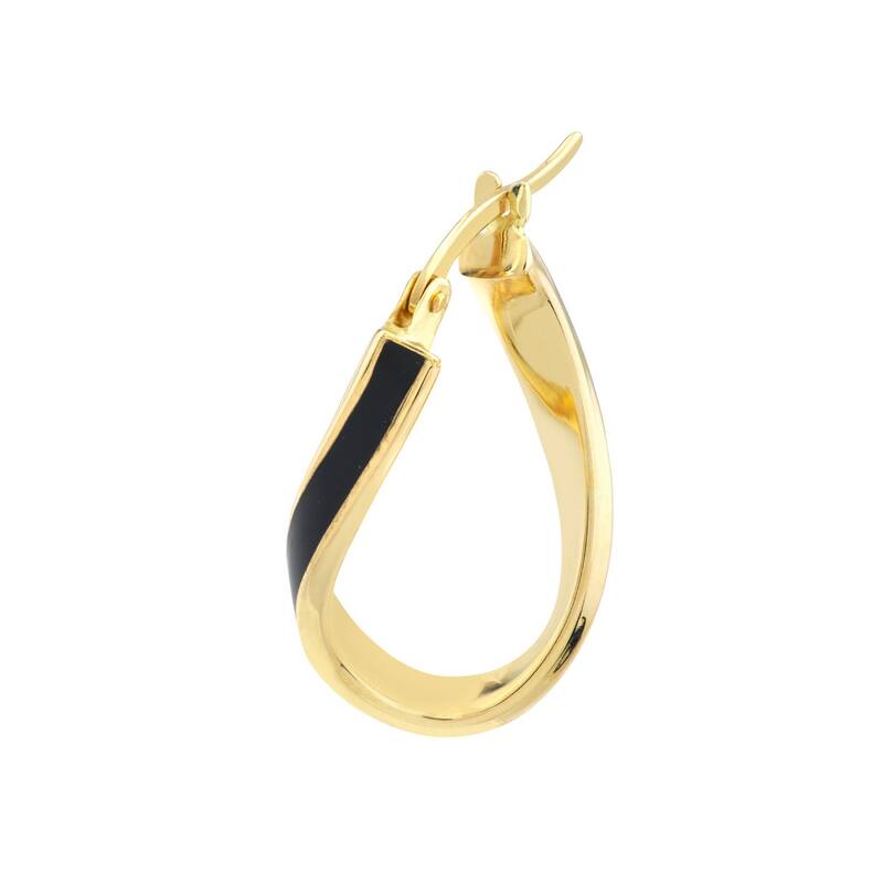 Curata 14k Yellow Gold 16.3x3mm Black Enamel Oval Twist Hoop Earrings