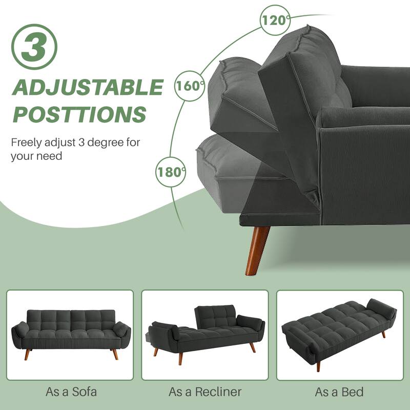75.39" Futon Sofa Bed, Convertible Folding Futon Couch Recliner Lounge For Living Room With 2 Pillow/Armrest