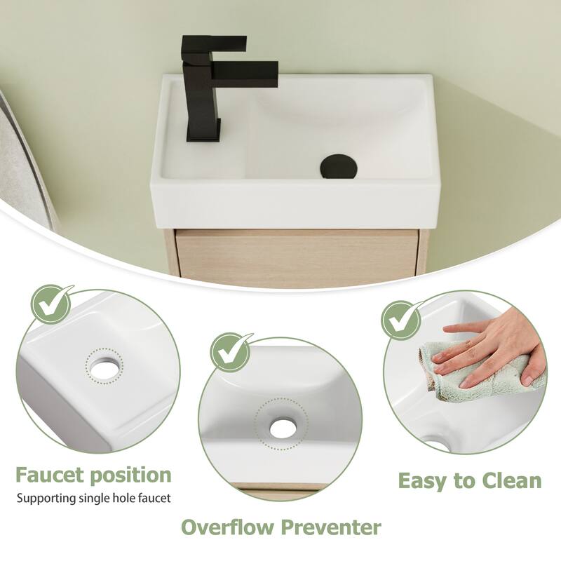 16"/18" Floating Bathroom Vanity with Sink, Mini Wall Mounted Bathroom Vanity with Soft Close Door