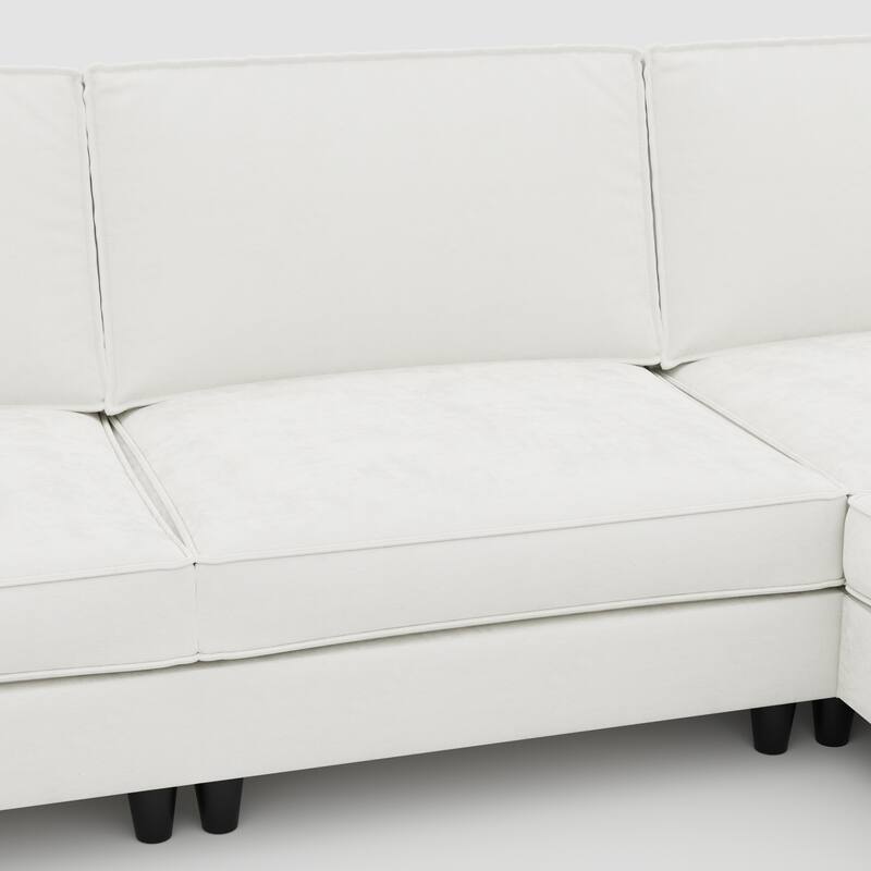 Convertible Sectional Sofa with Movable Ottoman, L-Shaped Sofa with Side Pockets, Corner 3 Seater Sofa for Living Room, Office