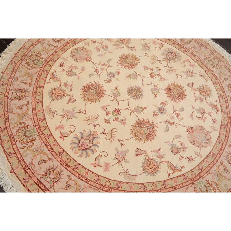 6'6''x6'6'' Round Hand Knotted Wool Ivory Round 400 KPSI Rug - 6' 6'' x 6' 6''-Round