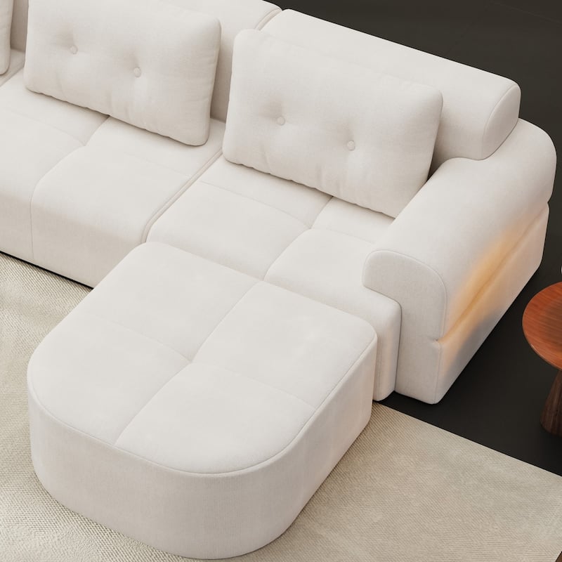 110.23" L-Shaped Chenille Sectional Sofa with Movable Ottoman