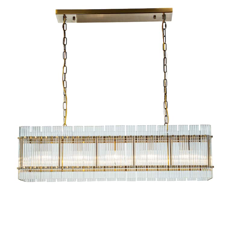 5-Light Glam And Modern Antique Gold Handmade Glass Shade Dining Room Chandelier 38" Classic Kitchen Island Lighting Fixture