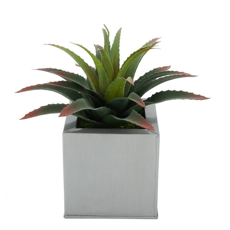 Faux Star Succulent in Square Zinc Planter