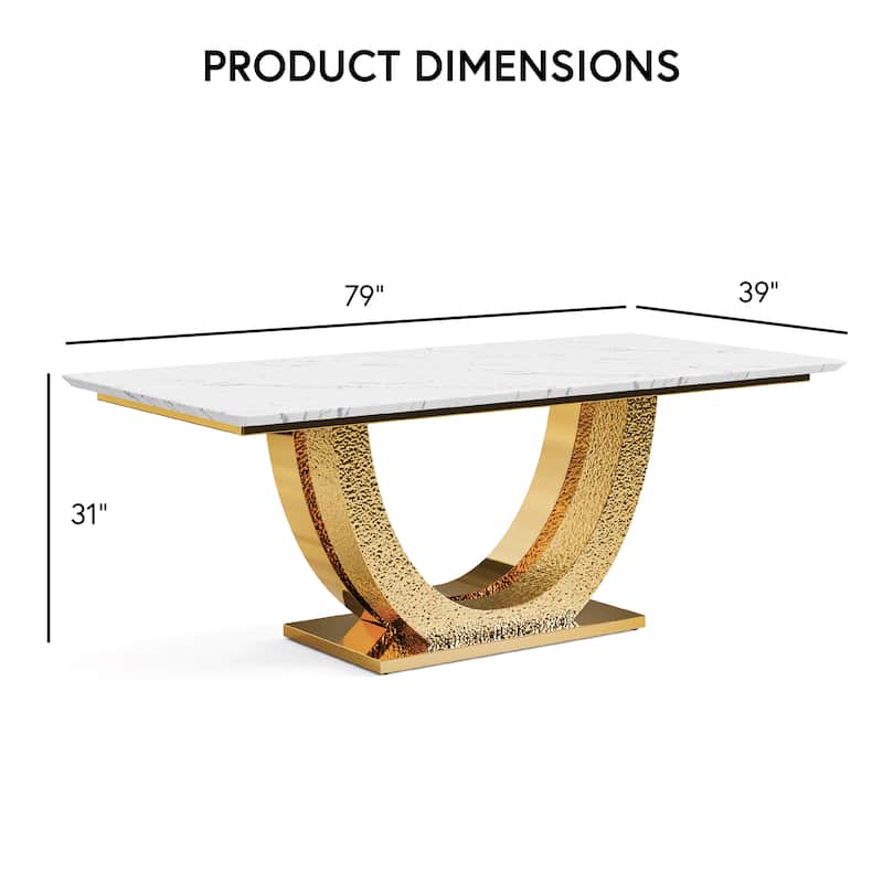 Furniture of America Thaddeus Modern U-shaped 79-inch Dining Table with Stone Top