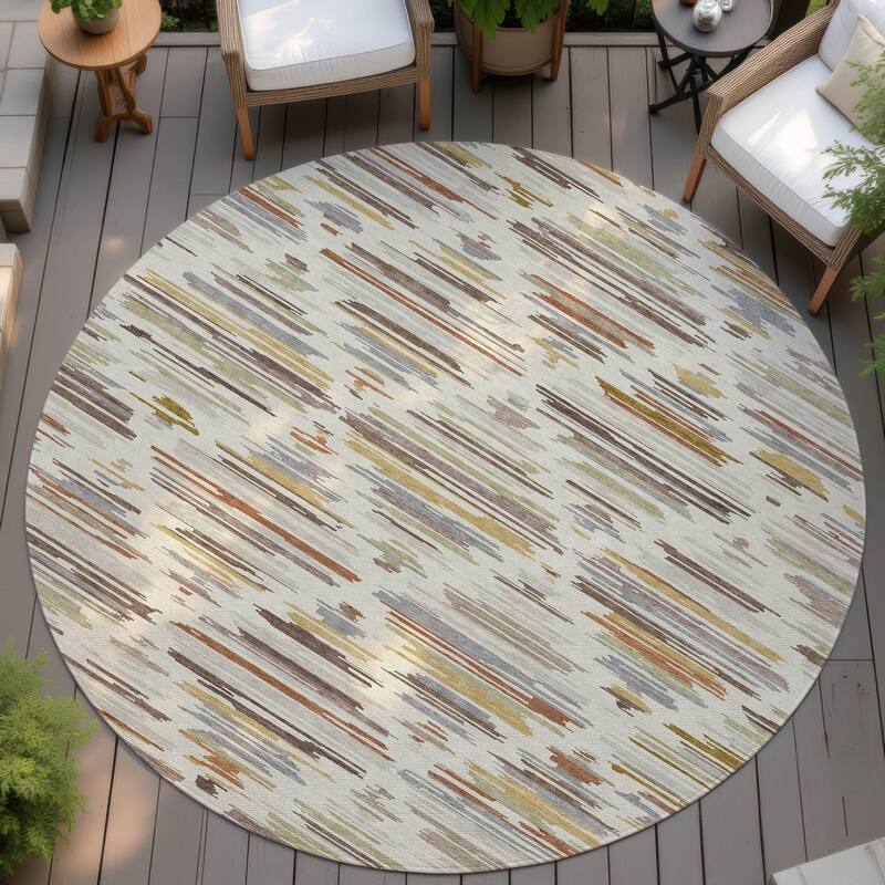 Machine Washable Indoor/ Outdoor Modern Trellis Chantille Rug - Ivory - 8' x 8'