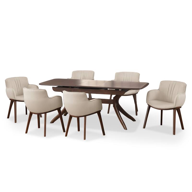 Furniture of America Abigail IV Mid-Century Modern 7-Piece Rich Walnut Solid Wood 79-inch Extendable Dining Set