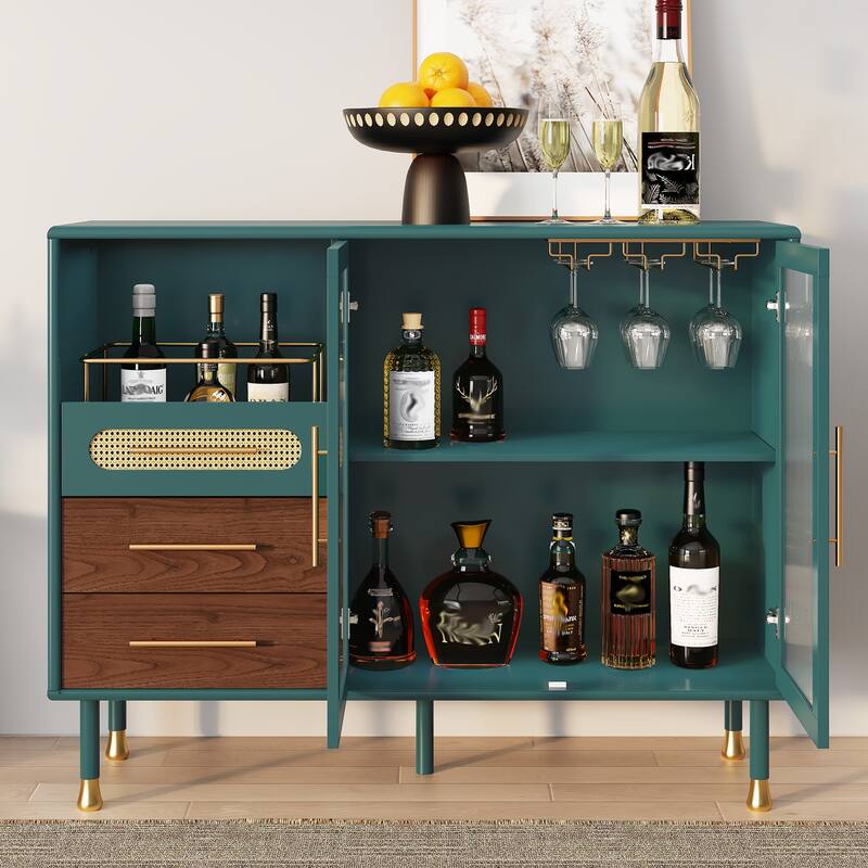 Accent Cabinet with Adjustable Shelves & Wine Rack Modern Bar Cabinet