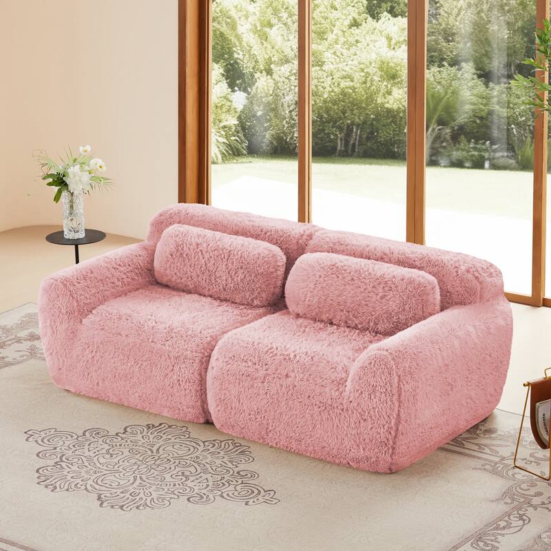 Anmytek 2-Seater Modular Sectional Sofa - No Assembly Required Cozy, Soft Fluffy Plush Fabric 32D High - Pink - Symmetrical
