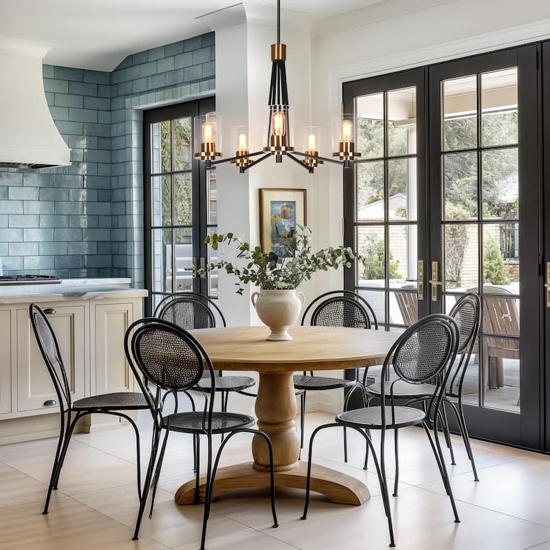 Modern Contemporary 5-Light Black Gold Wheel Chandelier Glass Pendant Light for Dining Room - 25 " D