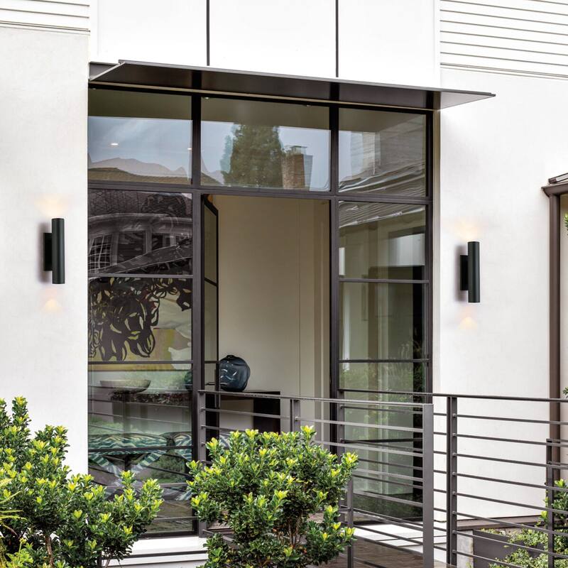 4.5" Modern Black/Gold Cylinder Integrated LED 3000K Up and Down Waterproof Outdoor Wall Armed Sconce