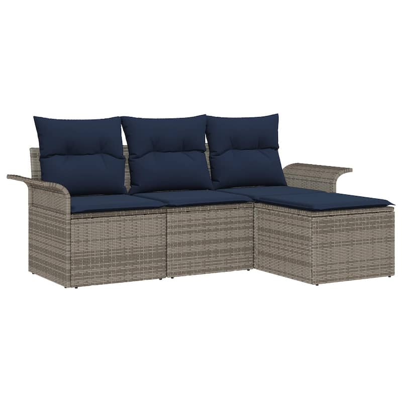 vidaXL 4-Seater Garden Sofa with Cushions Black/Brown/Grey Poly Rattan - 24.4 x 77.2 x 27.2