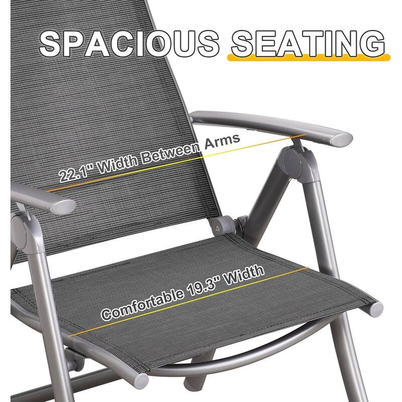 GDFStudio - Darien Folding Reclining Patio Chairs Set of 2 with Adjustable High Backrest and Aluminium Frame