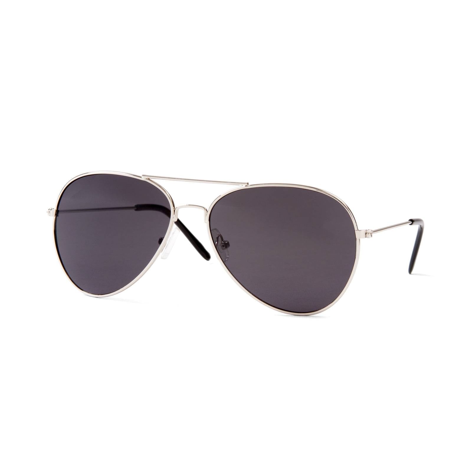 Silver Frame Black Lenses Aviator Sunglasses