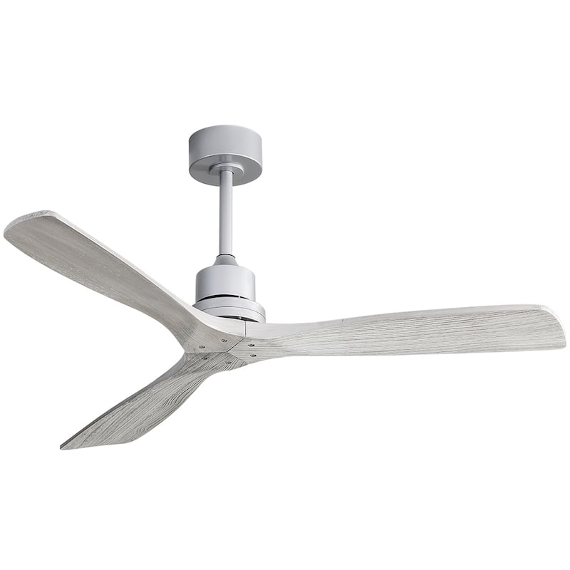 Sofucor 52" Indoor Wood Ceiling Fan Light with Remote, Integrated Light Optional - 5247 without Light - Silver with Gray Blades