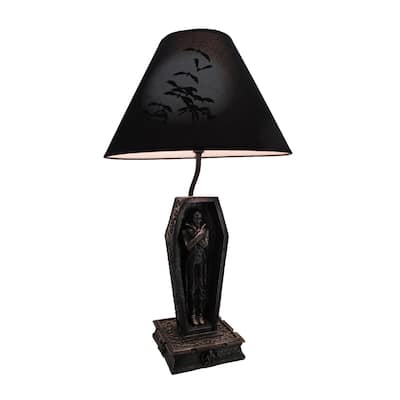 Zeckos Vampire In Coffin Black Table Lamp And Fabric Shade - 22 X 6 X 6 inches