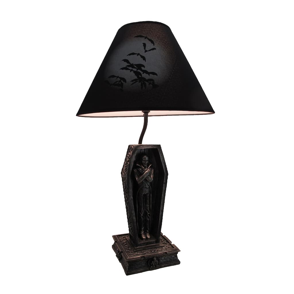 Zeckos Vampire In Coffin Black Table Lamp And Fabric Shade - 22 X 6 X 6 inches