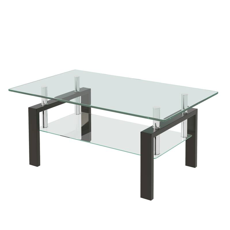 Tempered Clear Glass Coffee Table, 2-Layers Coffee Table