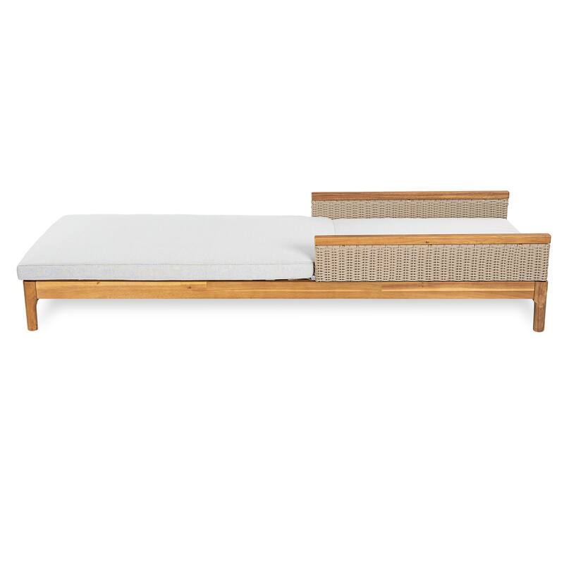 Solid Acacia Wood Sun Lounger with Cushions and Light Wicker,76.8"Outdoor Patio Furniture for Garden, Deck,Poolside Relaxation