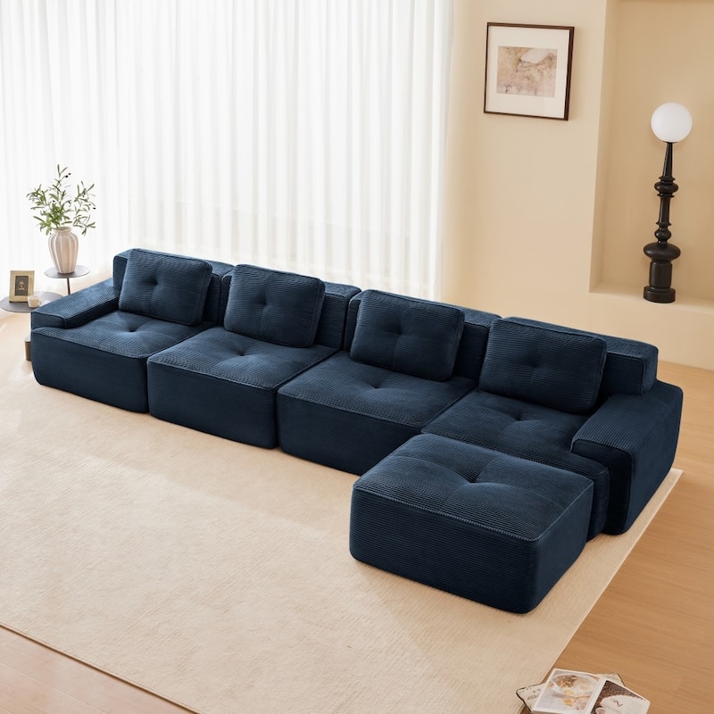 L-Shaped Premium Modular Corduroy Sectional Sofa with Movable Ottoman