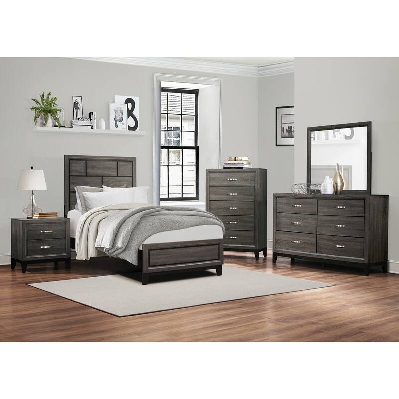 Contemporary Gray Nightstand, Dovetail Drawers, Unique Design, Bedroom Furniture