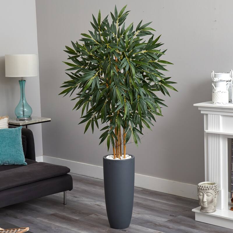 Artificial Bamboo Tree 6.5ft Indoor Faux Plant w/ Planter - Home Office Living Room Decor - Green - 51-60 Inches