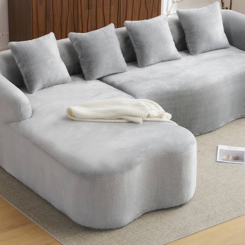 Full Compression L-Shape Chenille Sectional Sofa with Curved Chaise