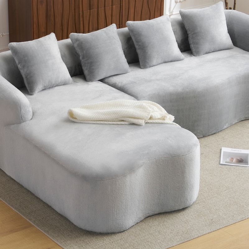 Full Compression L-Shape Sectional Sofa With Curved Chaise, Beige Modular Chenille Couch,High-Density