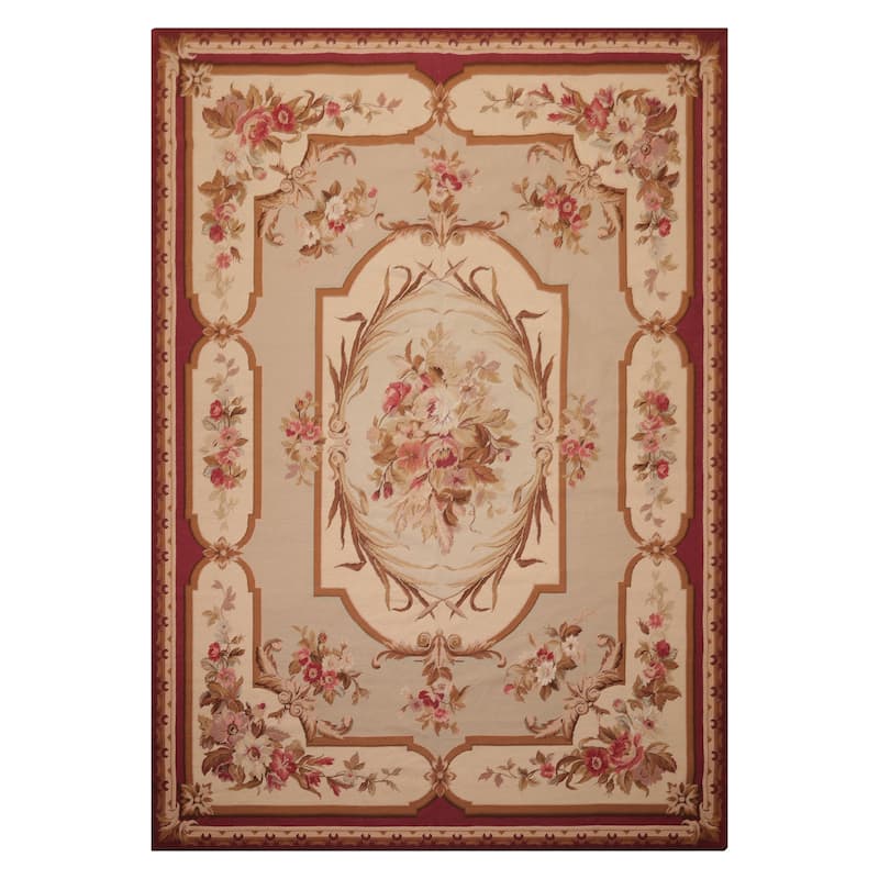 7x9'11'' Hand Woven Wool Ivory French Aubusson European Classic Rug - 7' x 9' 11''