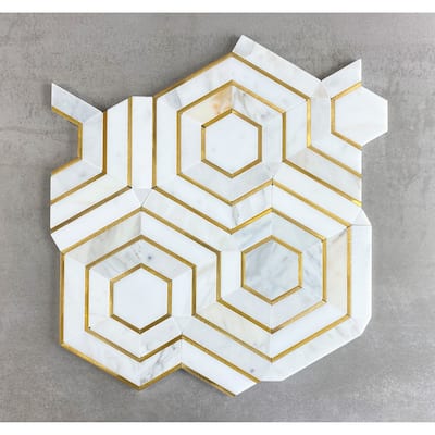 Calacatta Gold and Gold Metal HoneyComb Mosaic Tiles - Case (5 Sheets)