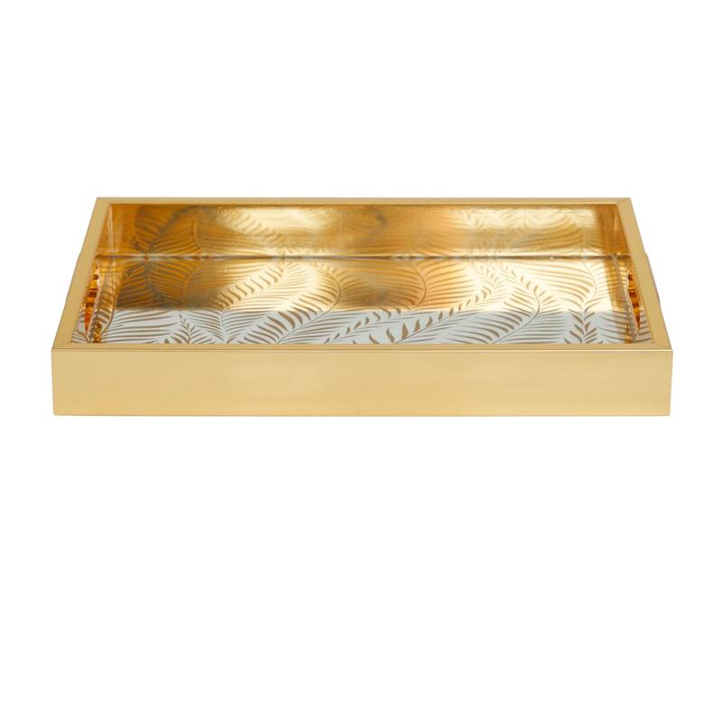 Polished Gold Plastic Mirrored Geometric Tray (Set of 2)