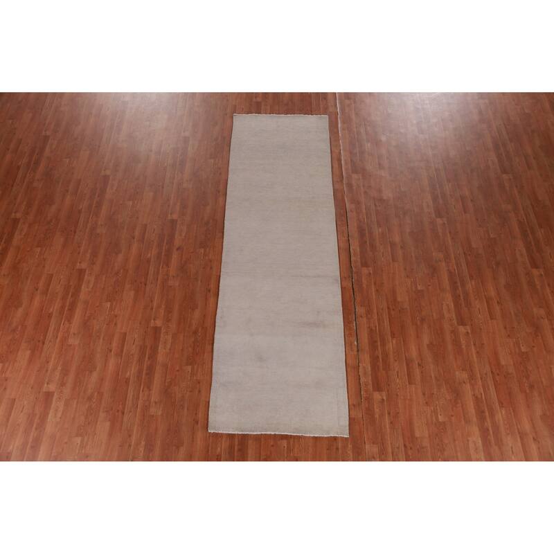 Hand Knotted Oriental 100% Wool Carpet Modern Solid Greys & Charcoal Gabbeh Runner Rug - 10' 0'' X 3' 0''