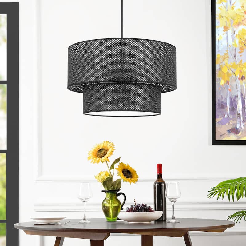 GetLedel 4-Light Bohemian Handwoven Drum Chandelier - Black