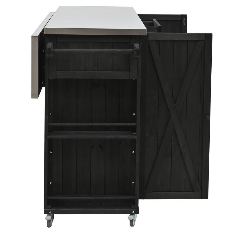 Outdoor Kitchen Island, Rustic Fir Wood with Stainless Steel Top and Smart Storage