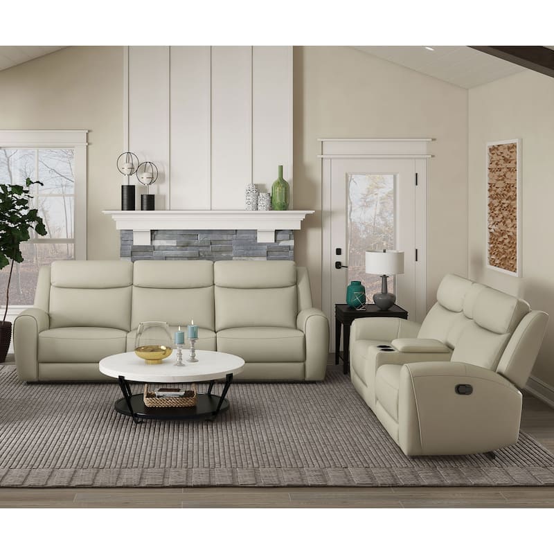 Furniture of America Kingsley 2-Piece Top Grain Leather Manual Recliner Sofa Set - Beige