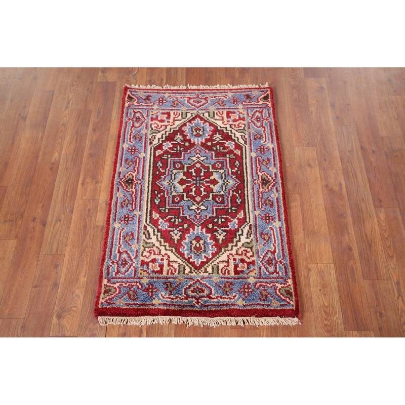 Red Heriz Serapi Accent Rug Hand-Knotted Traditional Wool Carpet - 2'0" x 3'0"