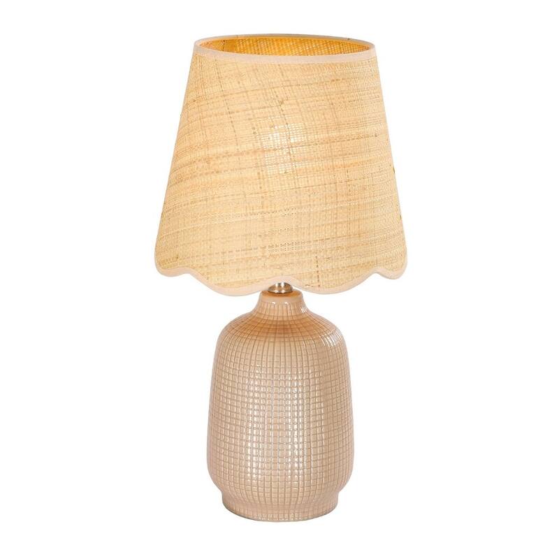 2 Pack Rustic Ceramic Accent Table Lamp with Raffia Shade