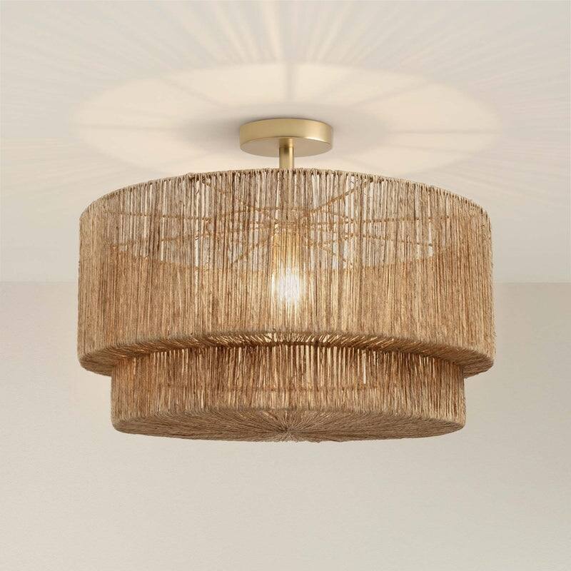 Luminous Lace Flush Mount - Jute Fibers Natural Handwoven Ceiling Light for Kitchen Island or Dining Room in Modern, Boho Style