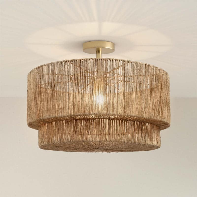 Luminous Lace Flush Mount - Jute Fibers Natural Handwoven Ceiling Light for Kitchen Island or Dining Room in Modern, Boho Style
