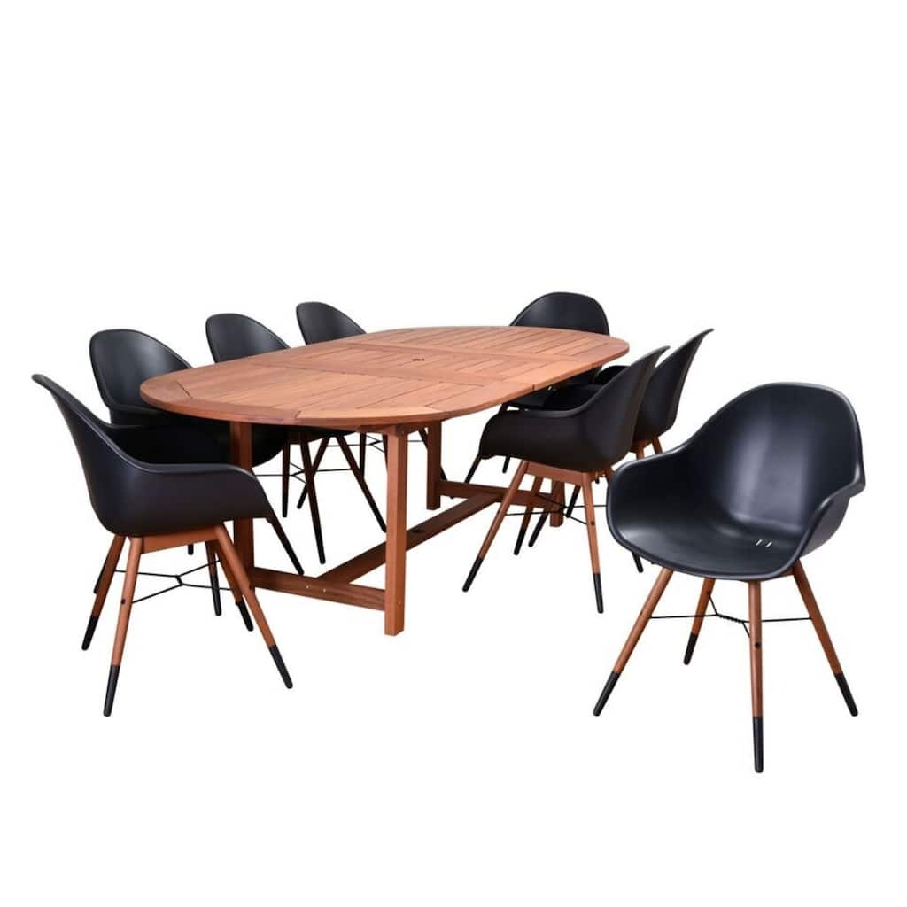 9-pc Black Brown Charlotte Extendable Patio Dining Set 92.5"