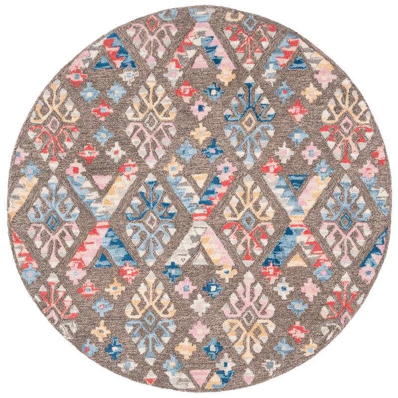 SAFAVIEH, Handmade Micro-Loop Anastazie Wool Rug - 5' Round - Grey/Blue