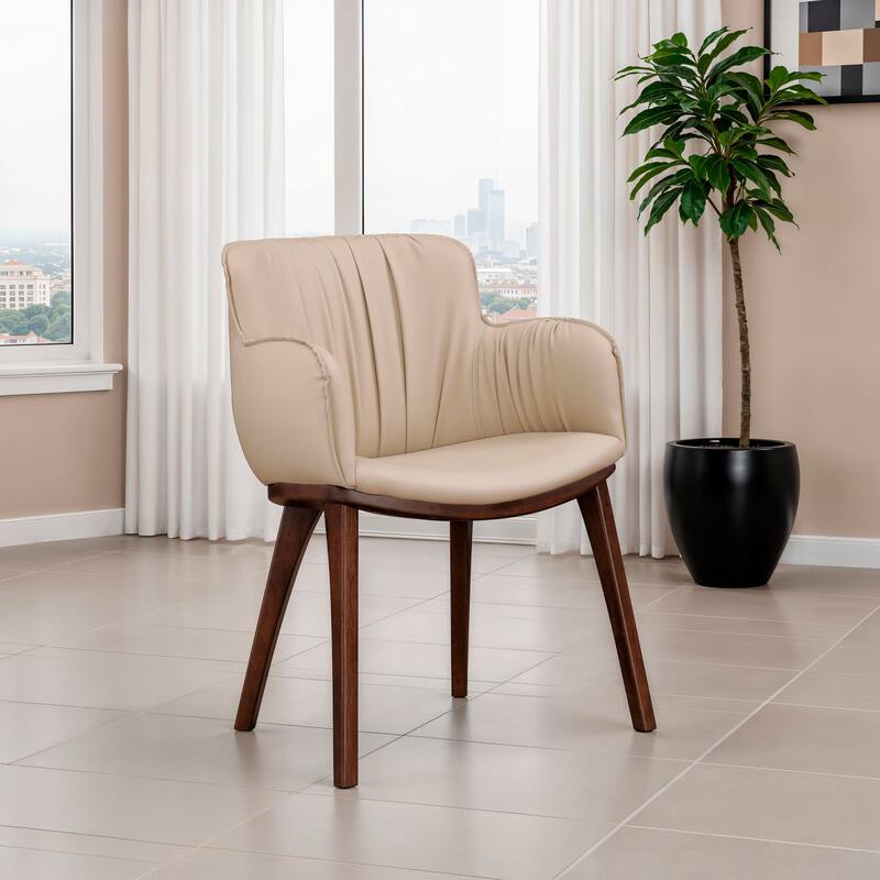 Furniture of America Abigail IV Mid-Century Modern Solid Wood Beige Upholstered Dining Chairs (Set of 2) - Beige