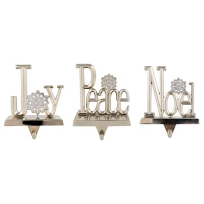 Peace, Joy and Noel Metal Christmas Stocking Holders - 6.5" - Set of 3