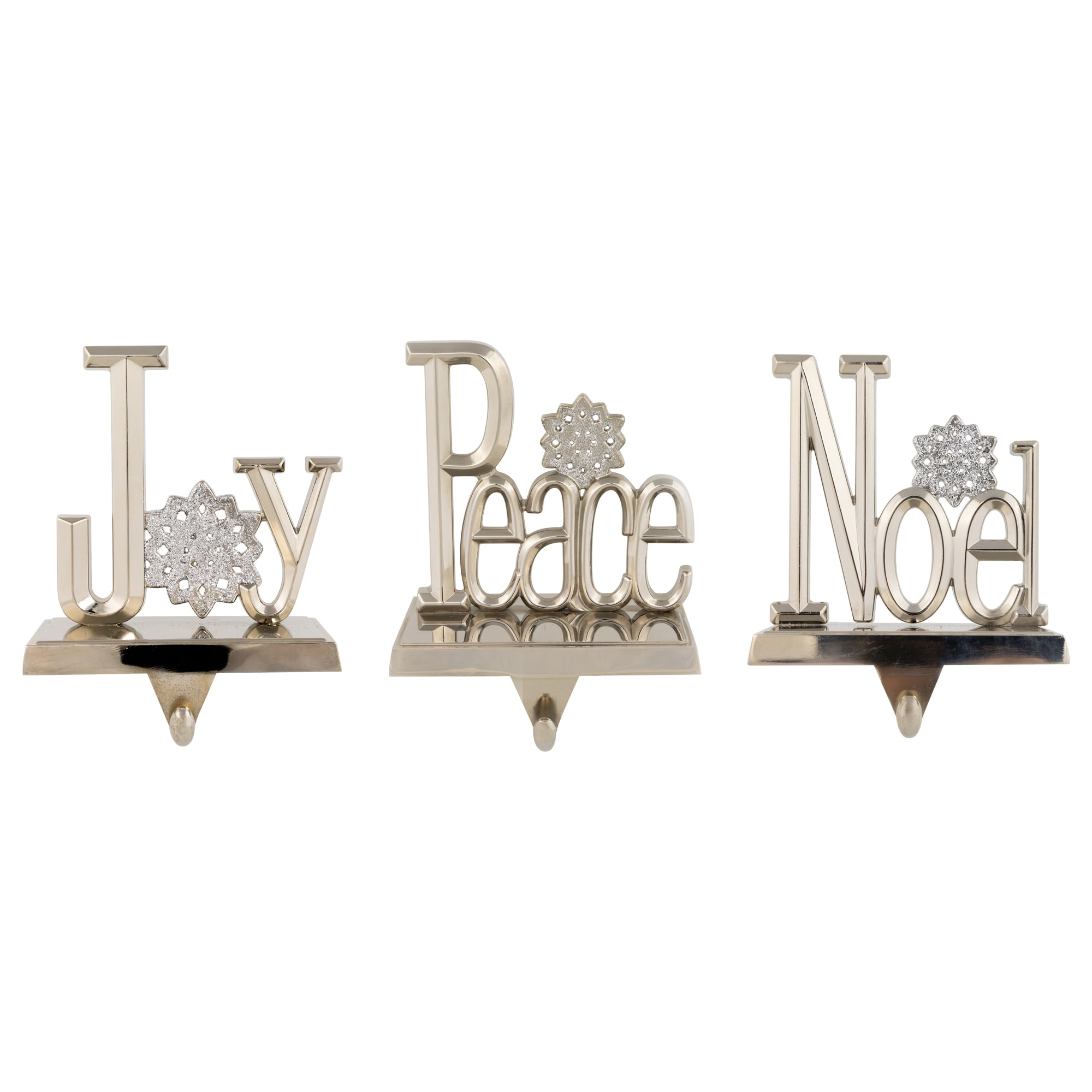 Peace Joy and Noel Metal Christmas Stocking Holders - 6.5" - Set of 3
