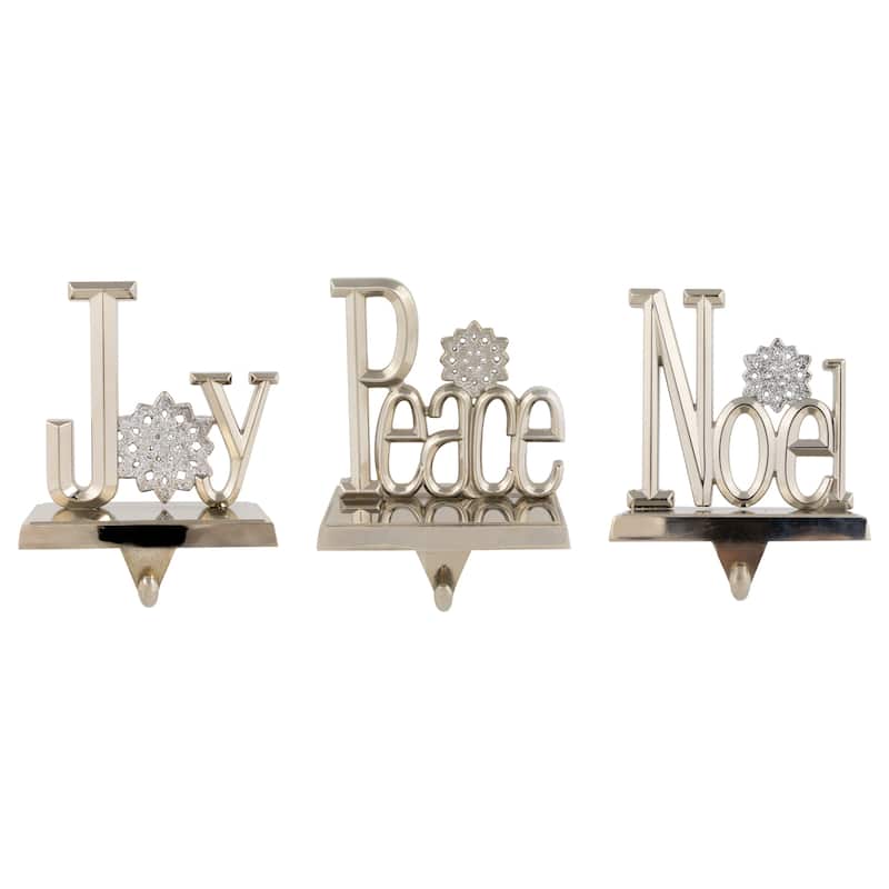 Peace Joy and Noel Metal Christmas Stocking Holders - 6.5" - Set of 3